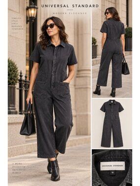 Universal Standard Kate Black Stretch Twill Jumpsuit M 18-20 Utility Coverall